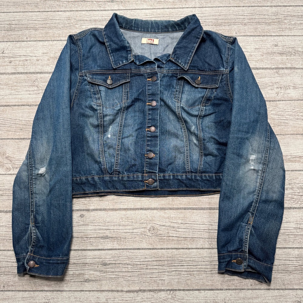 Y2K LEI Denim Jacket Women's 2XL Blue Medium Wash Cropped Button Front Outdoor